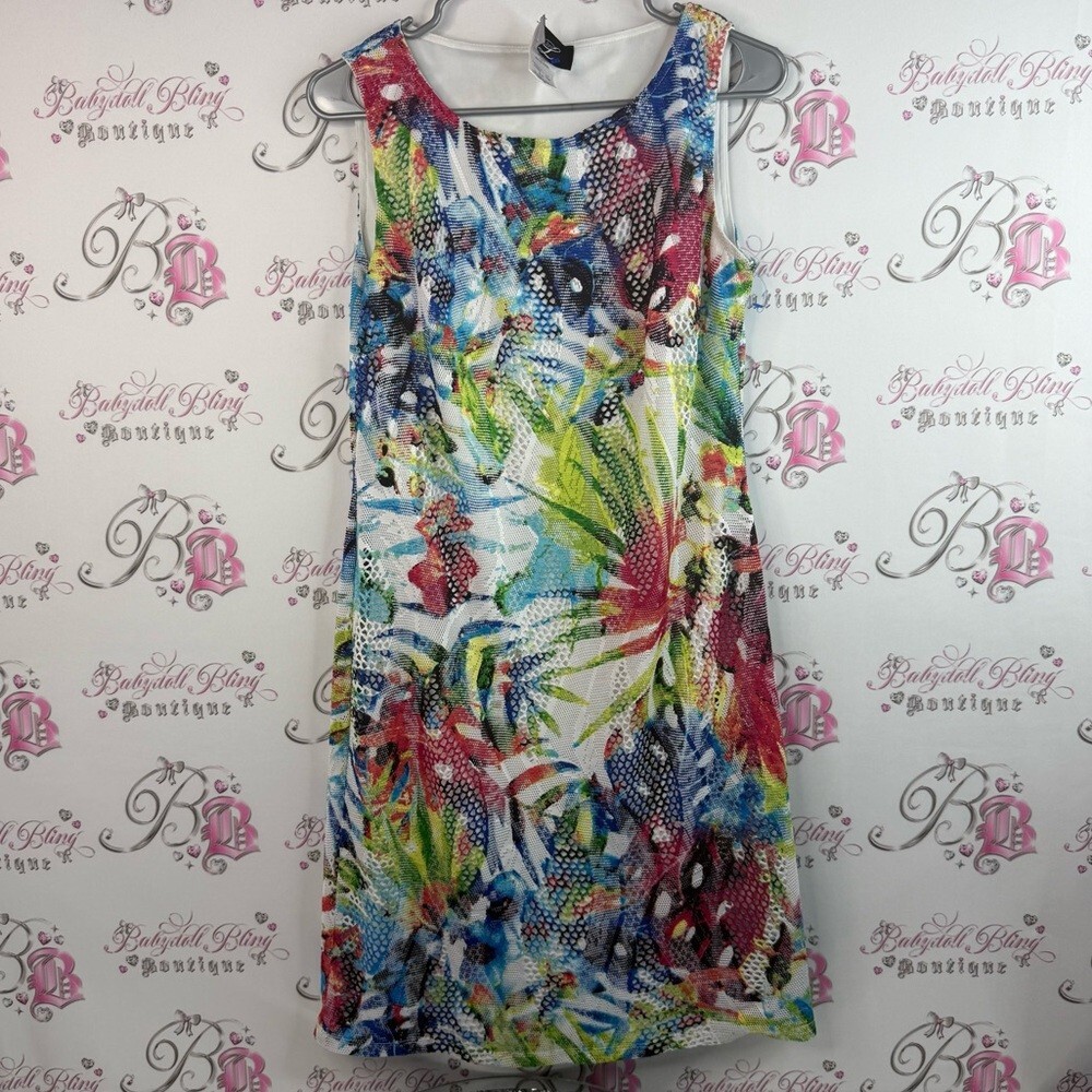 Libra dress tropical floral flowers, mesh style, Colorful Sleeveless Dress